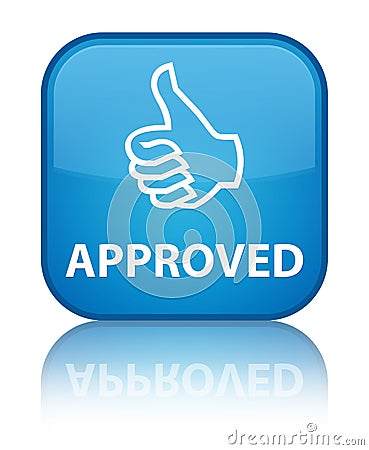 Approved (thumbs up icon) special cyan blue square button Cartoon Illustration