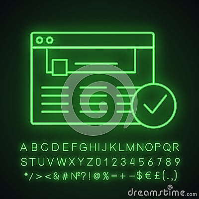 Approved website neon light icon Vector Illustration