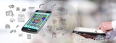 Apps concept with man using a tablet Stock Photo