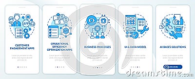 Apps created with low code platform blue onboarding mobile app screen Vector Illustration