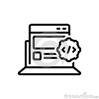 Black line icon for Apps Develop, optimization and html Vector Illustration