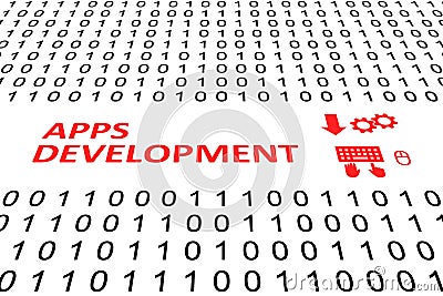 APPS DEVELOPMENT concept binary code 3d Cartoon Illustration