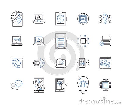 Apps and electronics outline icons collection. Apps, Electronics, Smartphones, Tablets, Wearables, Gadgets, Screens Vector Illustration