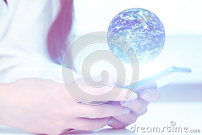 Apps mobile for business, global digital technologies for smartphones, connection devices, phones, the future for social networks Stock Photo