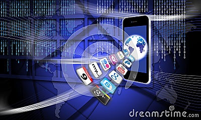 Apps on a secure mobile wireless network Editorial Stock Photo