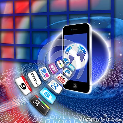 Apps on a secure mobile wireless network Editorial Stock Photo