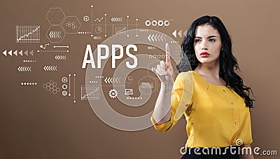 Apps text with business woman Stock Photo