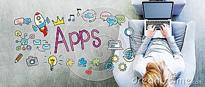 Apps text with man Stock Photo