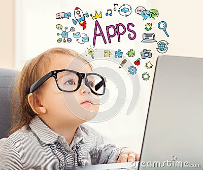 Apps text with toddler girl Stock Photo