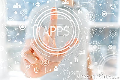 Apps with young man Stock Photo