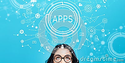 Apps with young woman Stock Photo