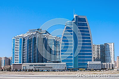 04 APR 2017 Nobel Avenue, Baku, Azerbaijan. Business center Openwork and a complex Editorial Stock Photo