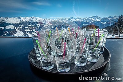 Apre ski drinking alcohol Stock Photo