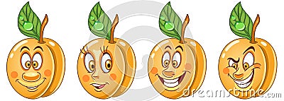 Apricot. Food Emoji Emoticon collection Vector Illustration