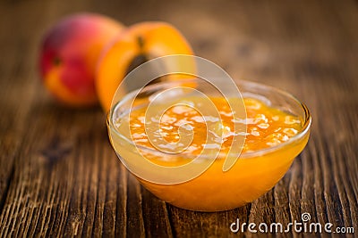 Apricot Jam on wooden background & x28;selective focus& x29; Stock Photo