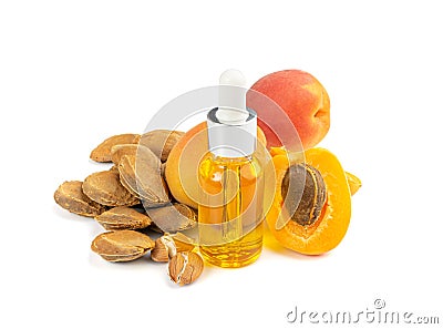 Apricot Kernels Oil Isolated, Apricot Pits Extraction, Fruit Seeds Infusion Stock Photo