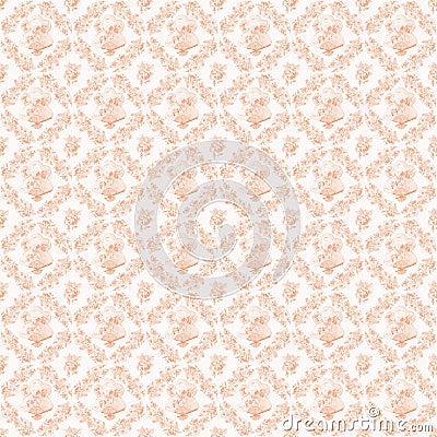 Apricot pink antique wreath roses and fans repeat background Stock Photo