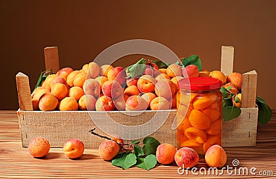 Apricots and compote in a jar of glass Stock Photo