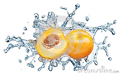 Apricots on water splash Stock Photo