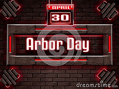 30 April,Arbor Day , Neon Text Effect on Bricks Background Stock Photo