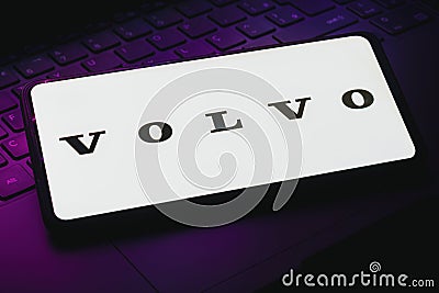 April 26, 2023, Brazil. In this photo illustration, the Volvo logo is displayed on a smartphone screen Cartoon Illustration