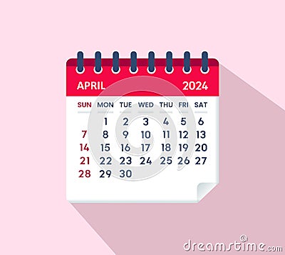 April 2024 calendar leaf calendar 2024 in flat style Vector Illustration
