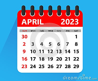 April 2023 Calendar Leaf. Calendar 2023 in flat style. April 2023 Calendar Vector Illustration