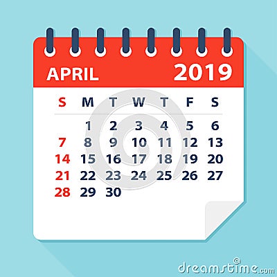 April 2019 Calendar Leaf - Vector Illustration Stock Photo