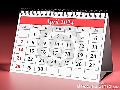 April 2024 calendar. One page of annual business desk monthly calendar Stock Photo