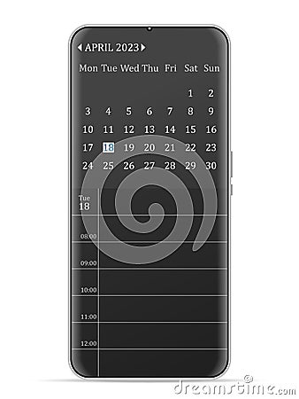 April 2023 calendar smartphone Vector Illustration