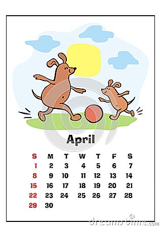 April 2018 calendar Vector Illustration