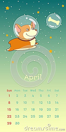 2018 april calendar with welsh corgi dog Vector Illustration