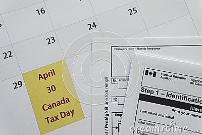April 30 - Canada Tax Day . Deadline to sub,it Personal Income Tax Returns Editorial Stock Photo