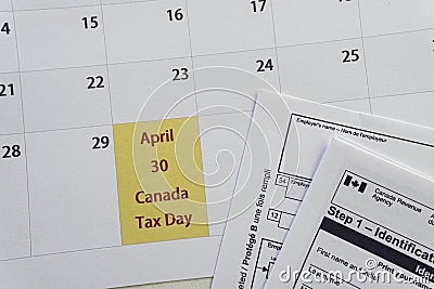 April 30 - Canada Tax Day . Deadline to sub,it Personal Income Tax Returns Editorial Stock Photo