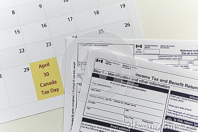 April 30 - Canada Tax Day . Deadline to sub,it Personal Income Tax Returns Editorial Stock Photo