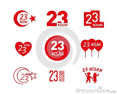 April 23 Children`s Day vector icon set Vector Illustration