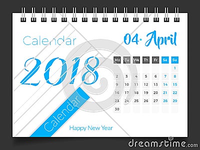 April 2018. Desk Calendar 2018 Vector Illustration