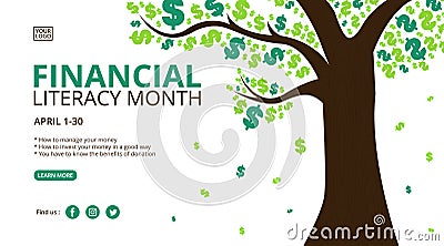 April is financial literacy month background design with a profit tree illustration Vector Illustration