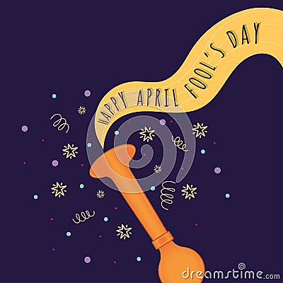 April fool day template little horn and text Vector Vector Illustration