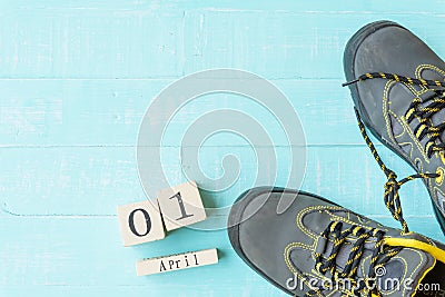 April fool`s day concept. shoelaces tied together Stock Photo
