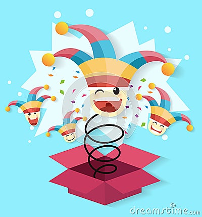 April fool`s day,jack in the box toy, springing out of a box Vector Illustration