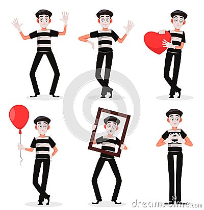 April Fool`s Day. Mime cartoon character Vector Illustration