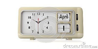 April fool`s day on old retro alarm clock, white background, isolated, 3d illustration. Cartoon Illustration