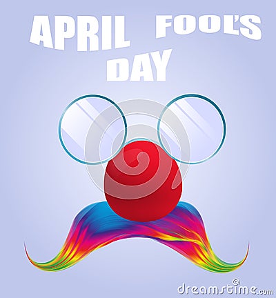 April Fools Day funny glasses and colorful mustache. Vector Illustration