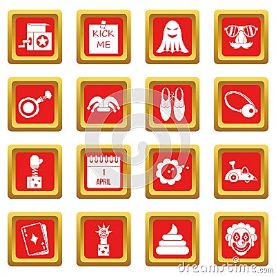 April fools day icons set red Vector Illustration