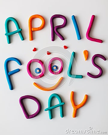 April Fools Day phrase made of plasticine colorful letters on background Stock Photo