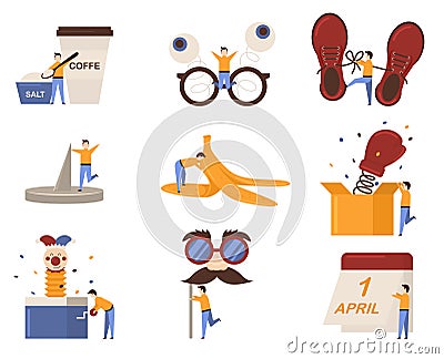 April fools day set Vector Illustration