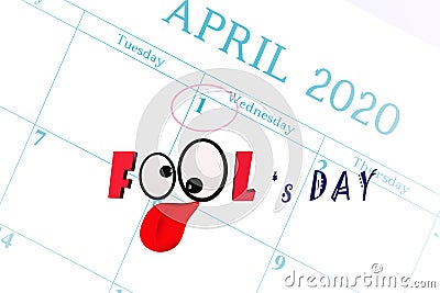 April Fools` Day. the text `fool`s day` with smile sysmbol Stock Photo