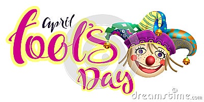 April fools day text for greeting card and retro fun clown buffon Vector Illustration