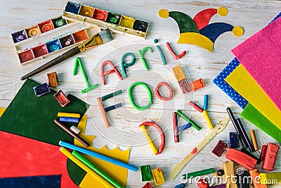 April Fools` Day text made with plasticine Stock Photo